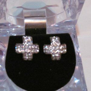 Silver tone cross rhinestone pierced earrings nib